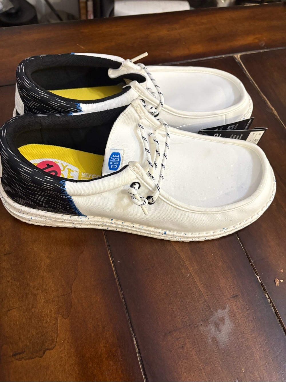 Hey Dude Men’s White and Black Casual Boat Shoes